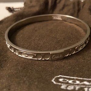 COACH Thin Signature Bangle Silver/White